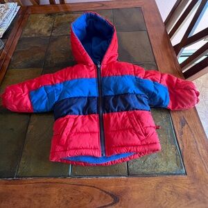 Red and Blue Puffer Jacket